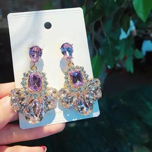 925 post Shiny Purple rhinestone crystal earring